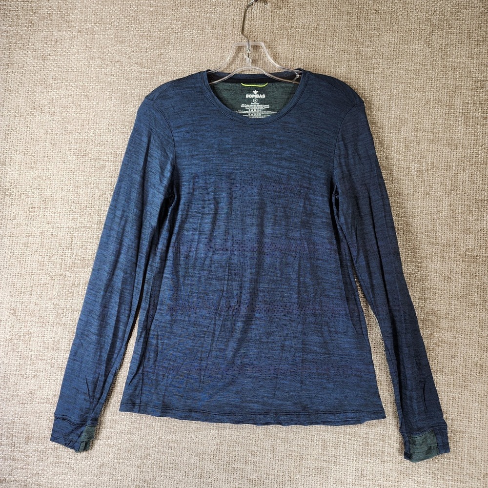 Bombas Merino Wool Tencel Long Sleeve Top Womens S Blue Stripe Base Layer *Flaws